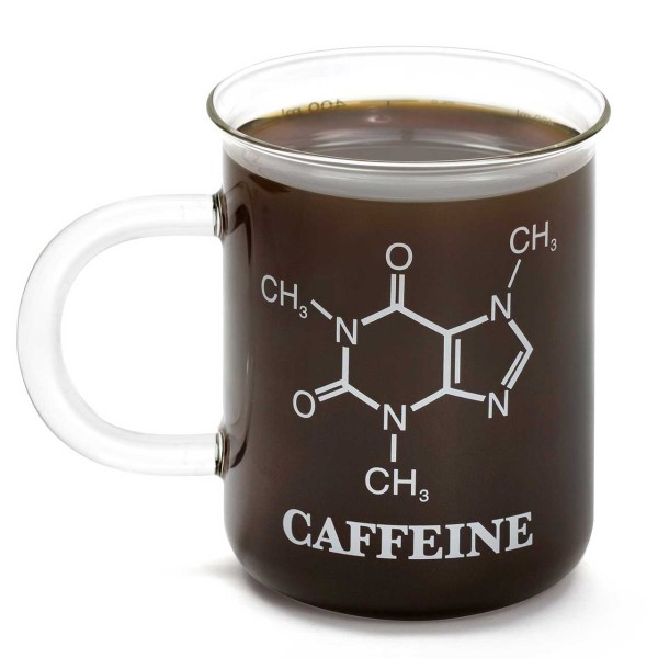 Messbecher-Tasse mit Strukturformel von Koffein