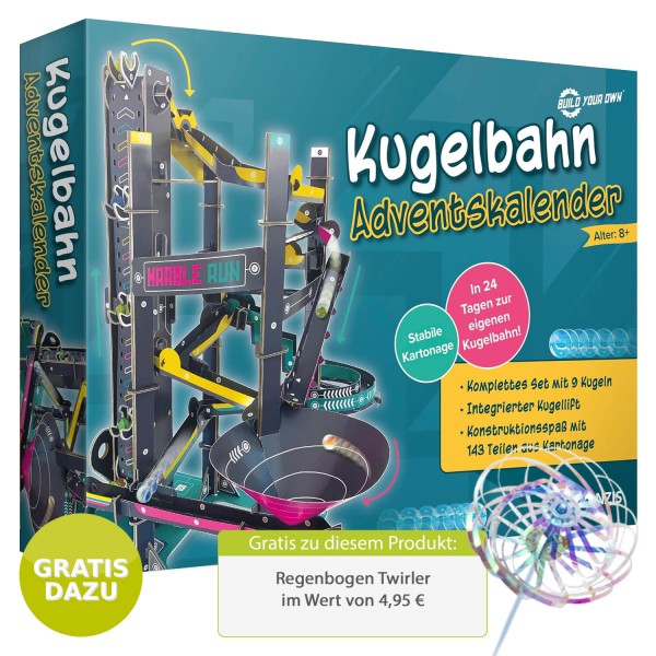 Adventskalender Kugelbahn aus Karton selber bauen - 143 Teile ab 8 Jahren + gratis Twirler