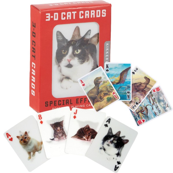 Spielkarten mit Wackelbildern Katzen und Dinos - Optische Täuschung