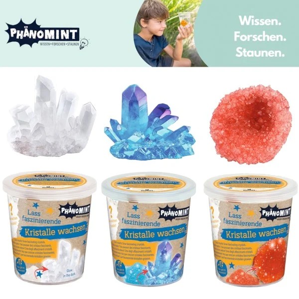 Hier geht's zum Produkt: PhänoMINT Kristalle züchten und wachsen lassen in 3 Farben