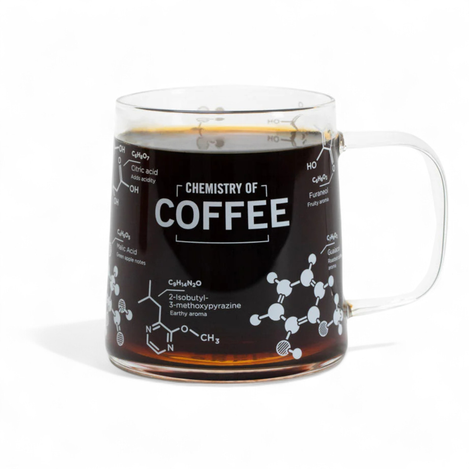 Kaffeetasse mit chemischen Formeln von Kaffee
