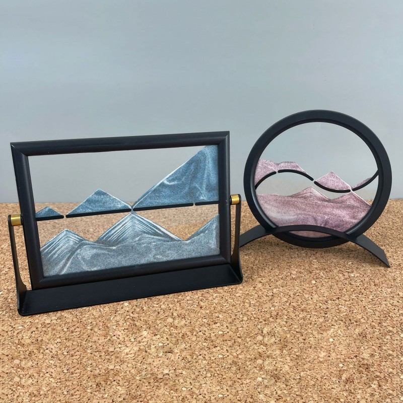 Hier klicken - Sandbilder im Rahmen - eckige (18 x 12,5 cm) und runde (Ø 15 cm) Varianten