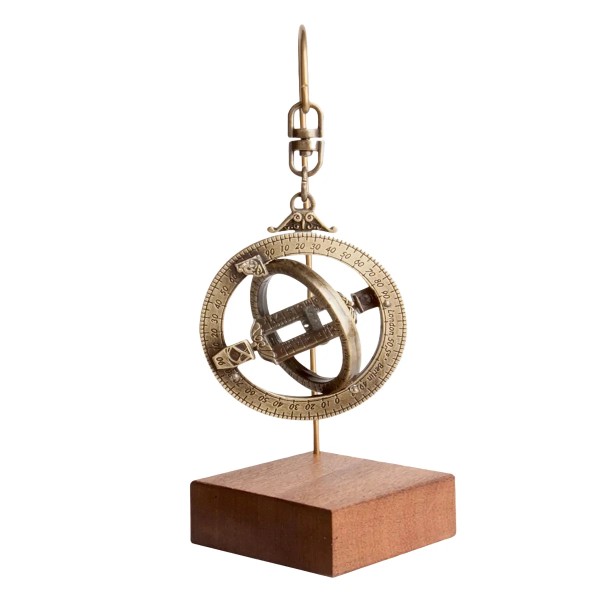 Ringsonnenuhr– Äquinoktialsonnenring aus Messing auf Holzständer (⌀ 4,5 cm)