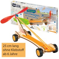 Physik-Spielzeug für Kinder: Rennwagen mit Propeller und Gummimotor