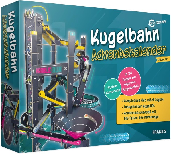 Adventskalender Kugelbahn aus Karton selber bauen - 143 Teile ab 8 Jahren + gratis Twirler