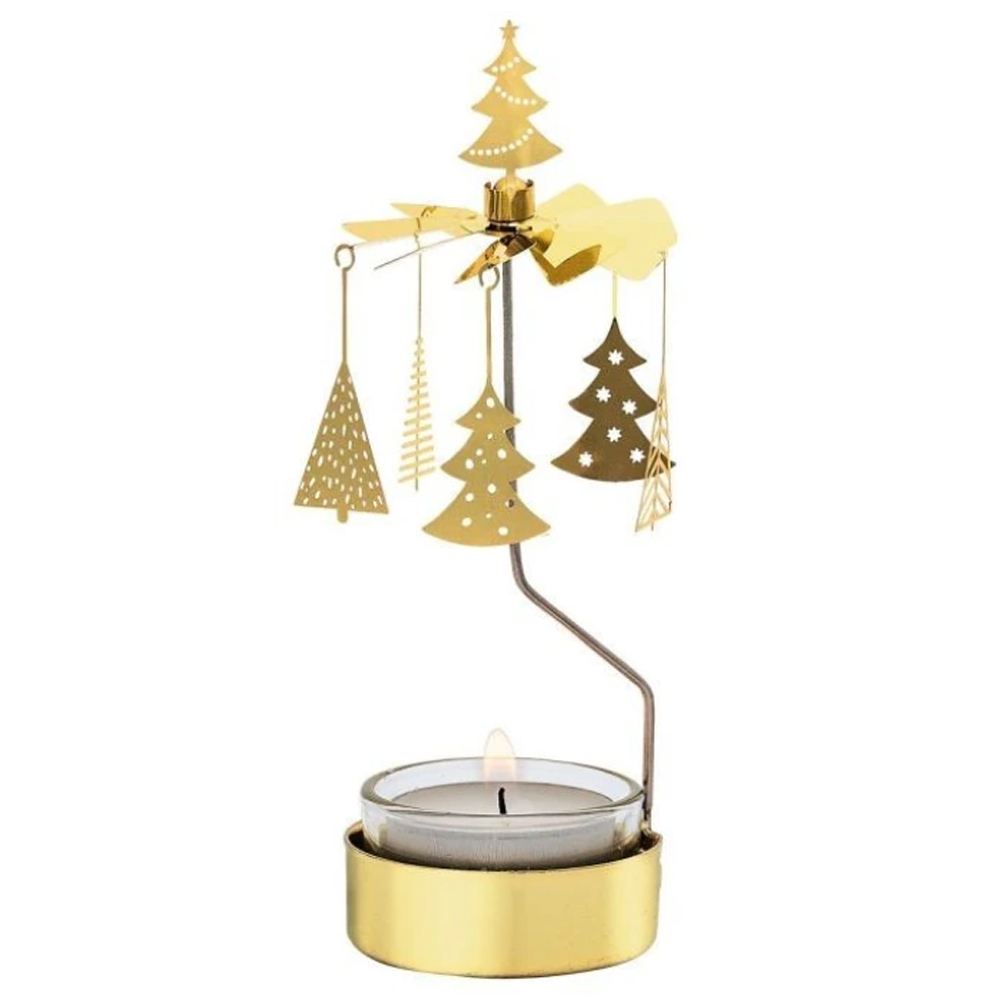 Teelicht-Karussell Oh Tannenbaum Gold aus Metall