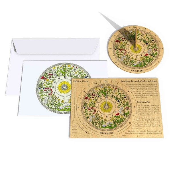 Postkarte Sonnenuhr und Blumenuhr nach Carl von Linné