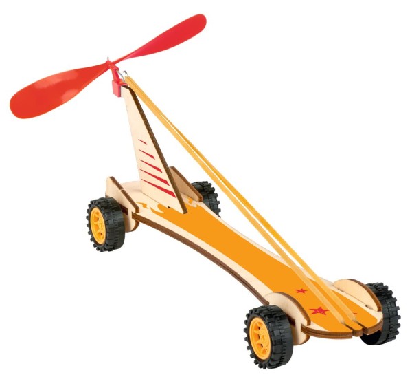 Physik-Spielzeug für Kinder: Rennwagen mit Propeller und Gummimotor