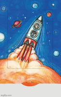 Lebende Karte mit Rakete und Astronaut | Schiebekarte, Ziehkarte nach Meggendorfer